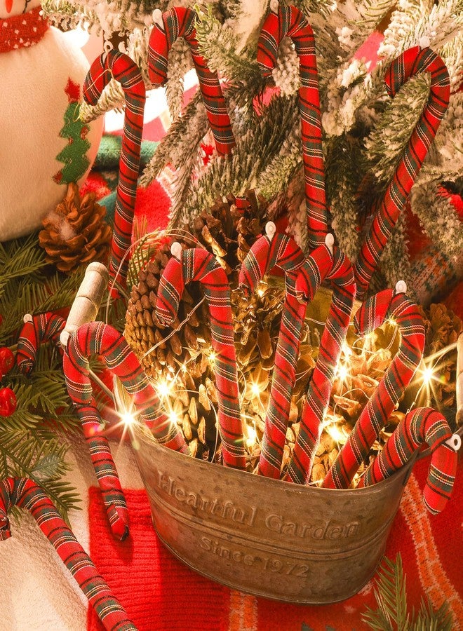 Vertintong 12 Pcs Candy Cane Christmas Ornament Red Fabric Plaid Candy Cane Decorations Rustic Farmhouse Christmas Tree Hanging Decoration for Xmas Crafts Party Favor Indoor Outdoor Decor - Image 3